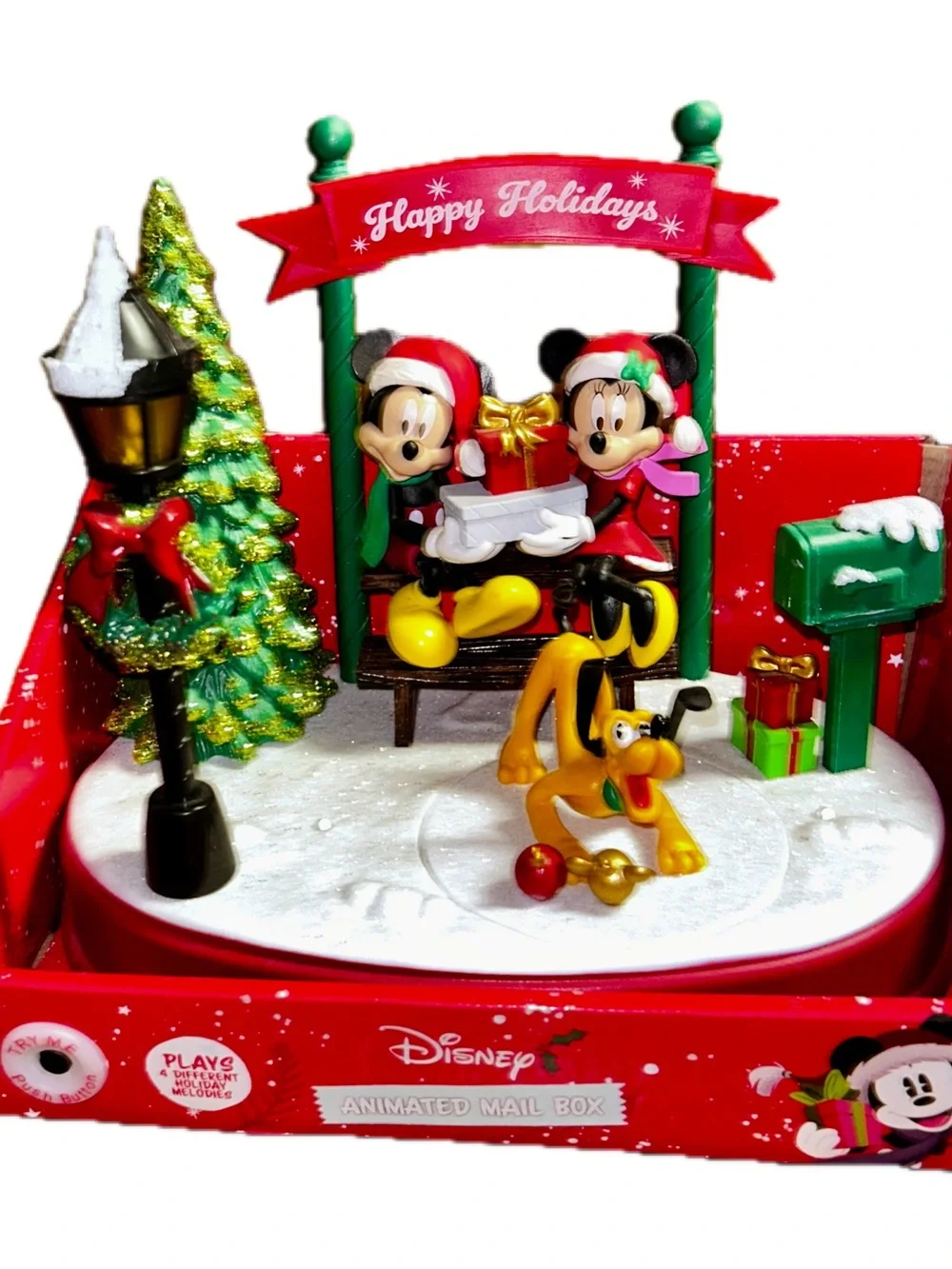 Disney ~ Mickey & Minnie Mouse Christmas Animated/Musical Mail Box Scene ~ New